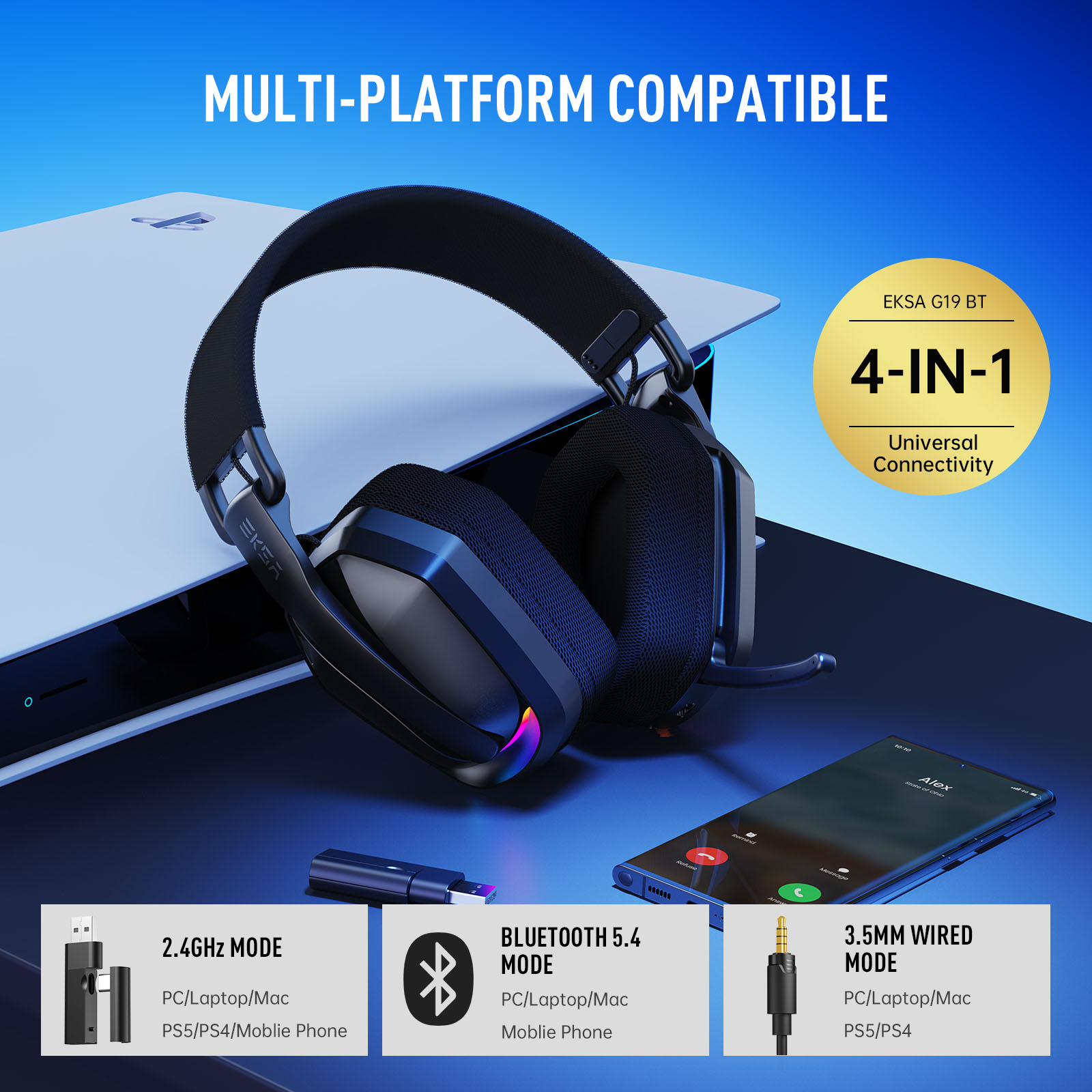 EKSA G19BT 2.4GHz Wireless Gam - Bluetooth Headset On Ear ulasan dan harga
